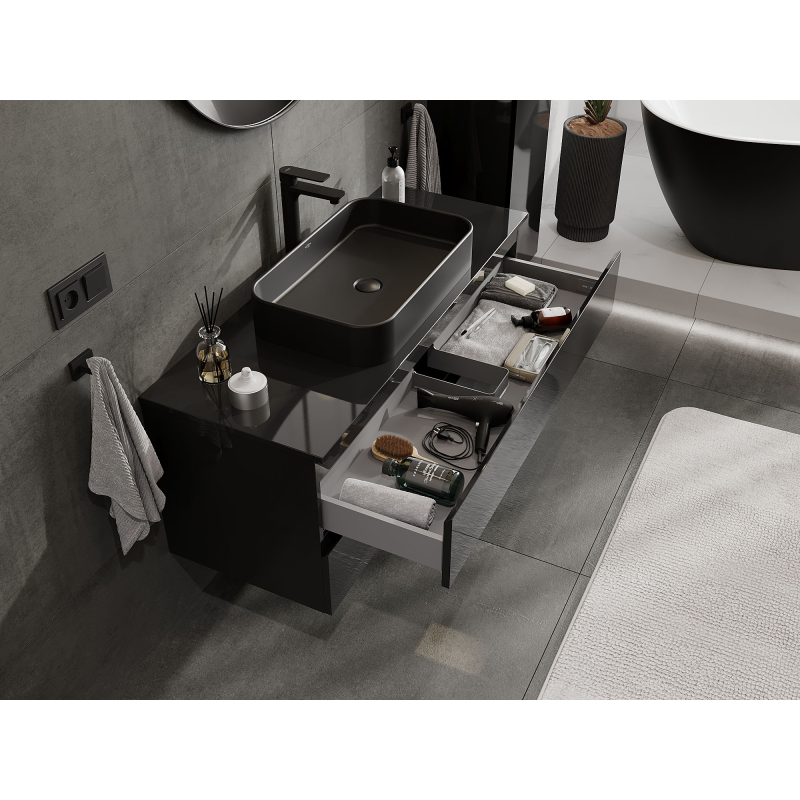 Mexen Orio bathroom cabinet for under sink, 120 cm, 2 drawers, black gloss - 91A10-12047-2-BFF70