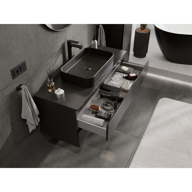 Mexen Orio bathroom cabinet for washbasin 120 cm, 2 drawers, black matt - 91A10-12047-2-BFF71