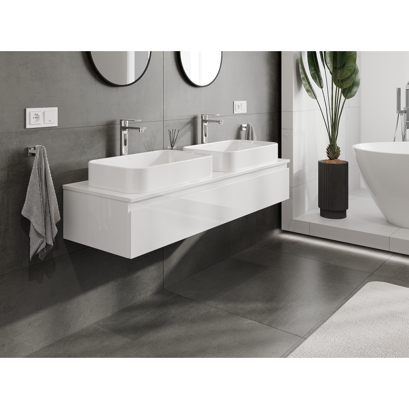 Mexen Orio bathroom cabinet for under-basin 140 cm, 1 drawer, white gloss - 91A10-14023-1-BF00