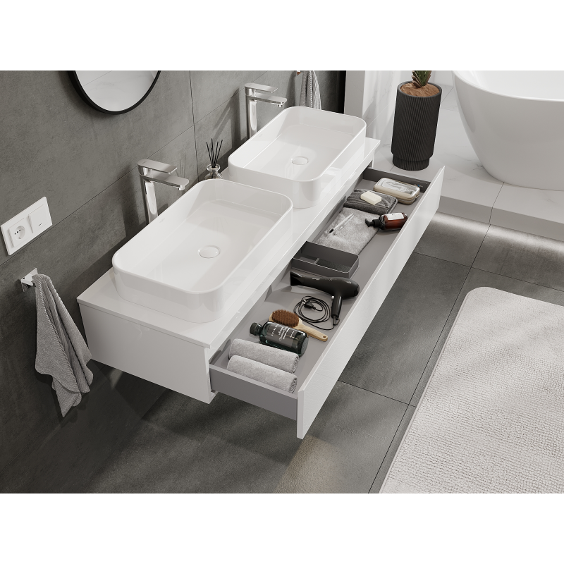 Mexen Orio bathroom cabinet for under-basin 140 cm, 1 drawer, white gloss - 91A10-14023-1-BF00