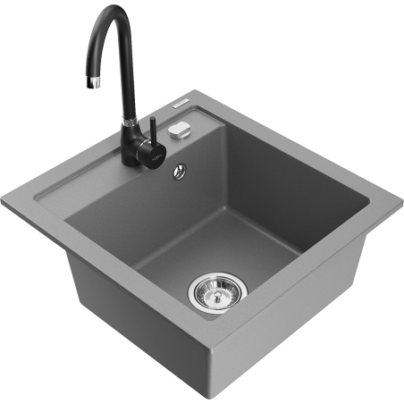 Mexen Vito 1-bowl granite sink with Telma kitchen tap, grey - 6503-71-670200-70