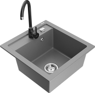 Mexen Vito single-bowl granite sink with Telma kitchen faucet, gray - 6503-71-670200-70