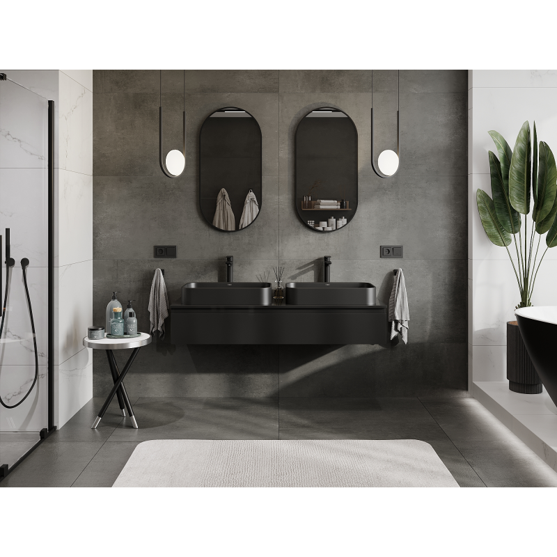 Mexen Orio 140 cm Under Sink Bathroom Cabinet, 1 Drawer, Black Gloss - 91A10-14023-1-BF70