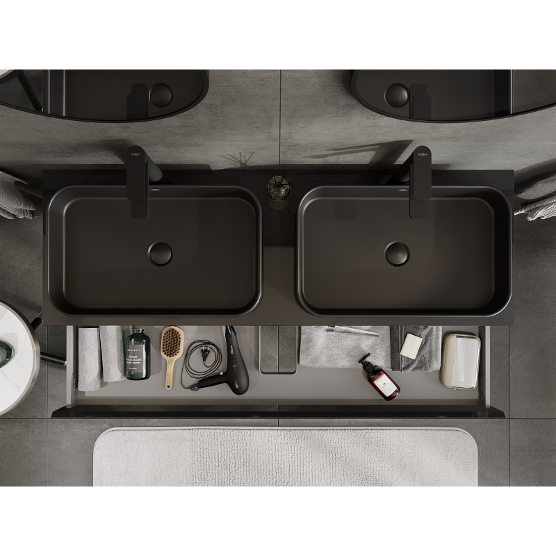 Mexen Orio 140 cm Under Sink Bathroom Cabinet, 1 Drawer, Black Gloss - 91A10-14023-1-BF70