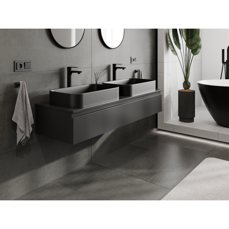 Mexen Orio 140 cm bathroom vanity unit, 1 drawer, black matte - 91A10-14023-1-BF71