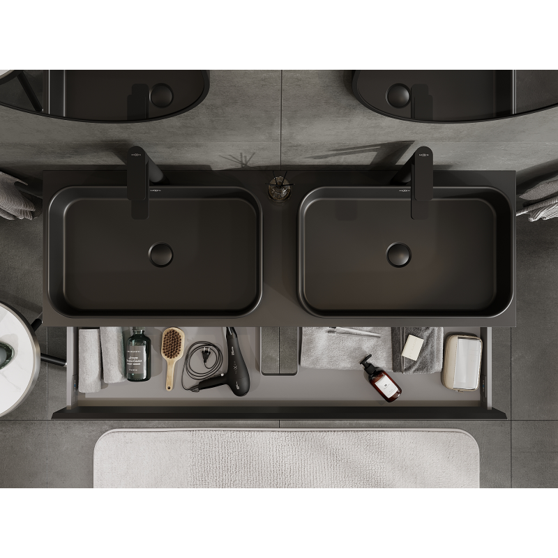 Mexen Orio 140 cm bathroom vanity unit, 1 drawer, black matte - 91A10-14023-1-BF71