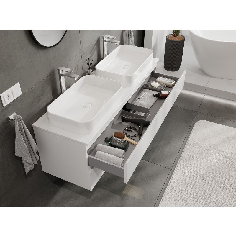 Mexen Orio 140 cm bathroom cabinet under-sink, 2 drawers, white gloss - 91A10-14047-2-BFF00
