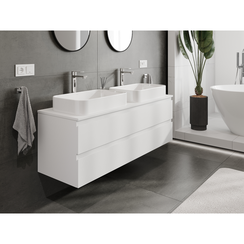 Mexen Orio bathroom cabinet for washbasin 140 cm, 2 drawers, white matt - 91A10-14047-2-BFF01