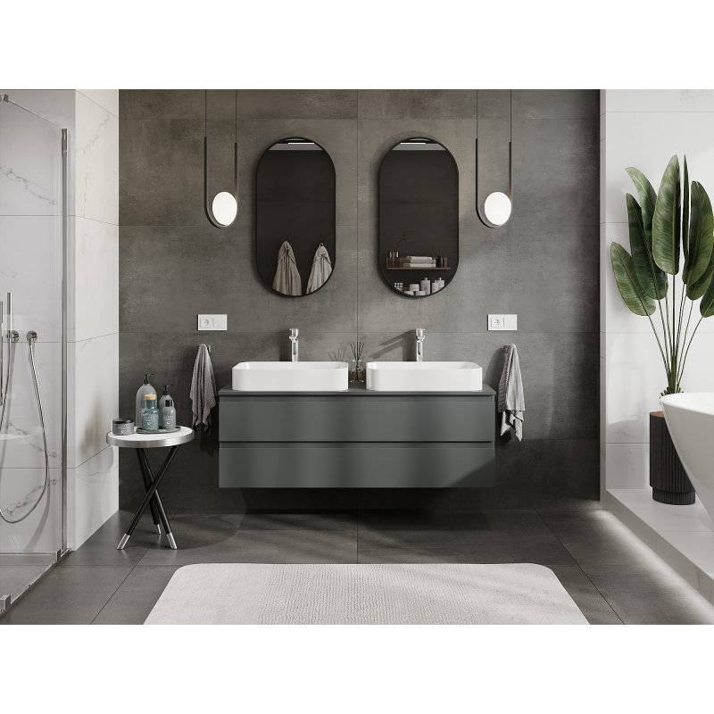 Mexen Orio bathroom cabinet for sink 140 cm, 2 drawers, matte graphite - 91A10-14047-2-BFF66