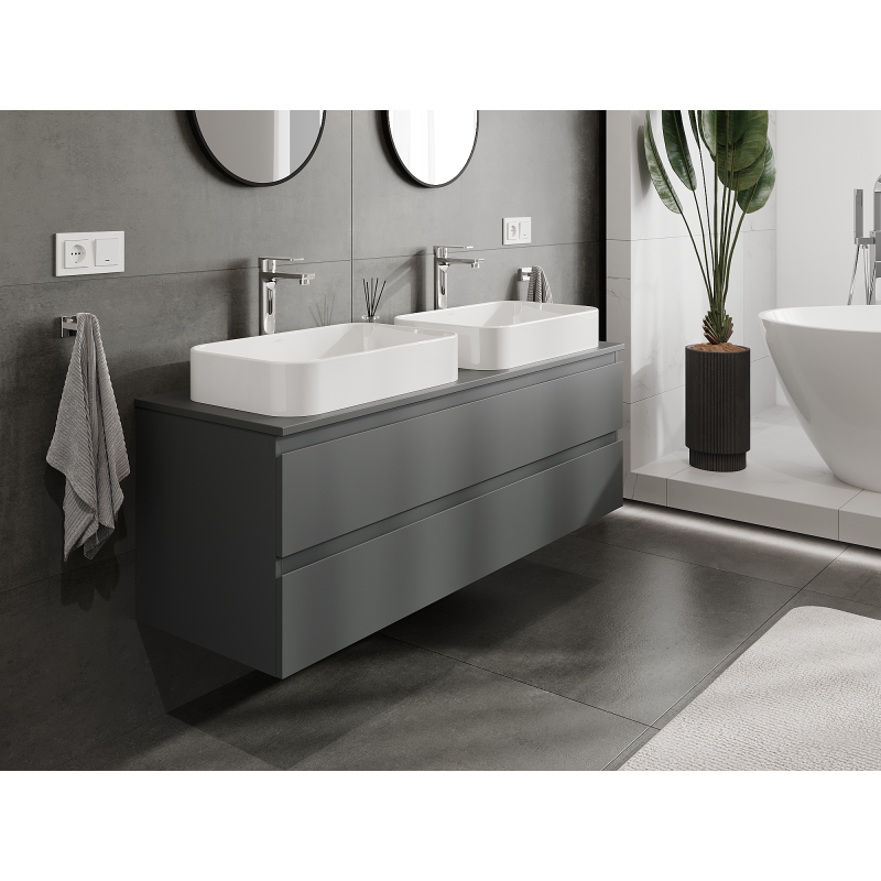 Mexen Orio bathroom cabinet for sink 140 cm, 2 drawers, matte graphite - 91A10-14047-2-BFF66