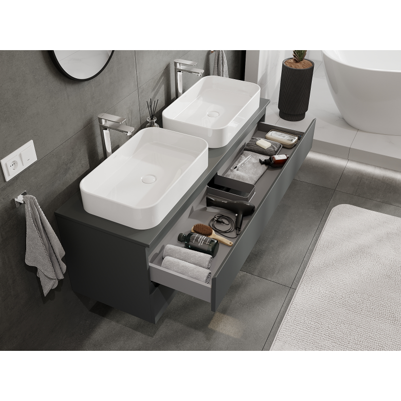 Mexen Orio bathroom cabinet for sink 140 cm, 2 drawers, matte graphite - 91A10-14047-2-BFF66