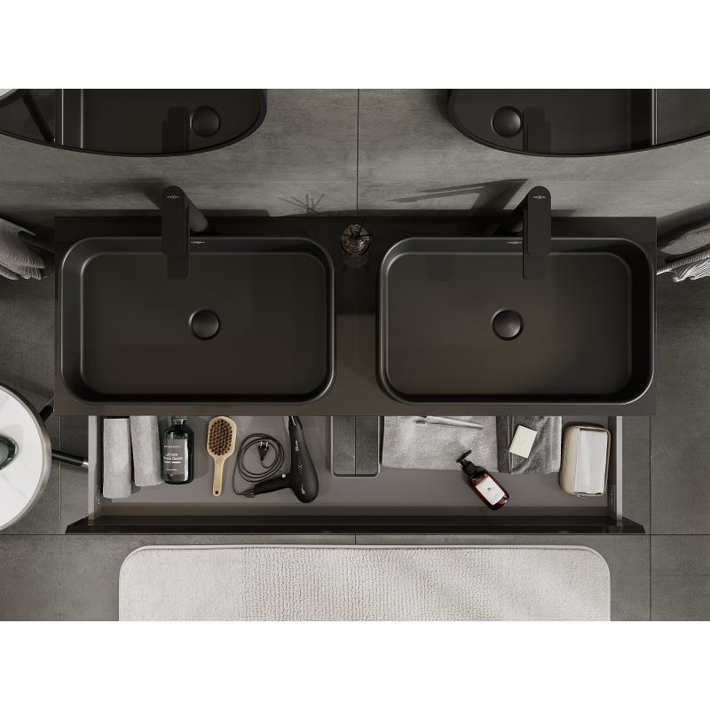 Mexen Orio 140 cm bathroom cabinet, 2 drawers, black gloss - 91A10-14047-2-BFF70