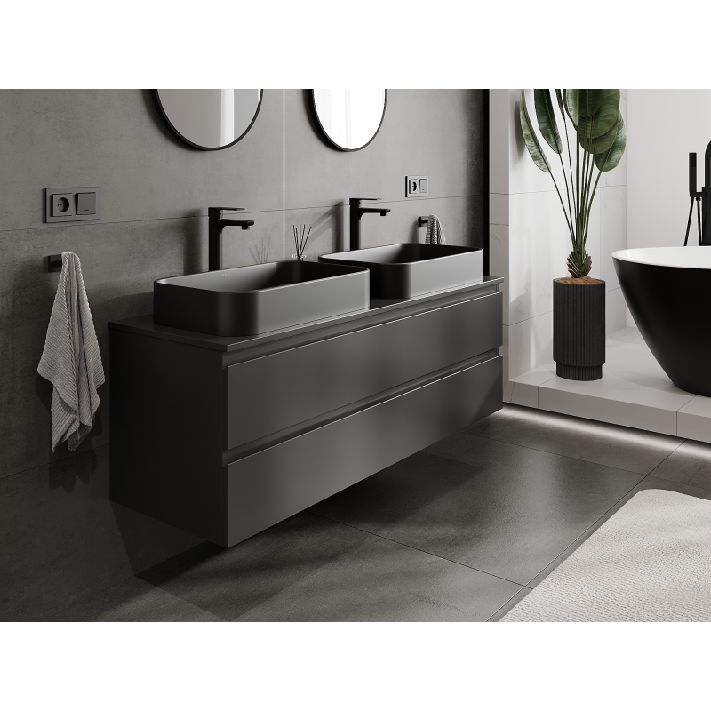 Mexen Orio 140 cm Bathroom Cabinet, 2 Drawers, Black Matte - 91A10-14047-2-BFF71