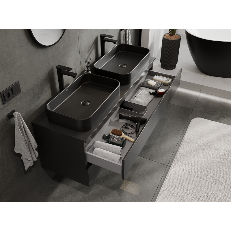 Mexen Orio 140 cm Bathroom Cabinet, 2 Drawers, Black Matte - 91A10-14047-2-BFF71