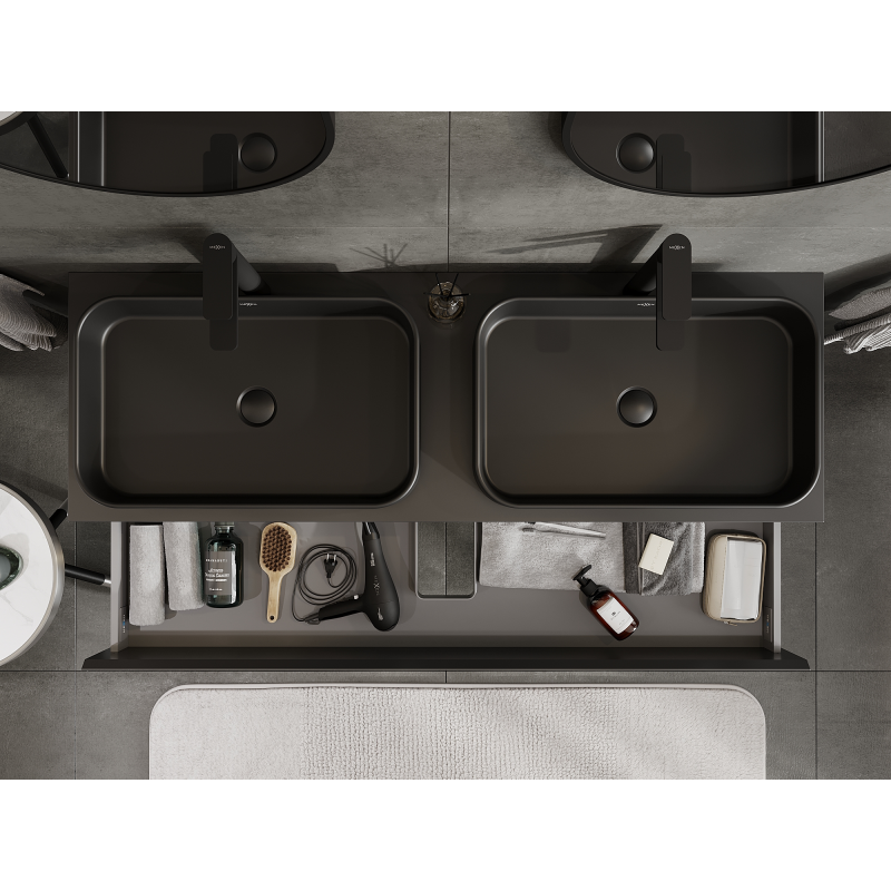 Mexen Orio 140 cm Bathroom Cabinet, 2 Drawers, Black Matte - 91A10-14047-2-BFF71