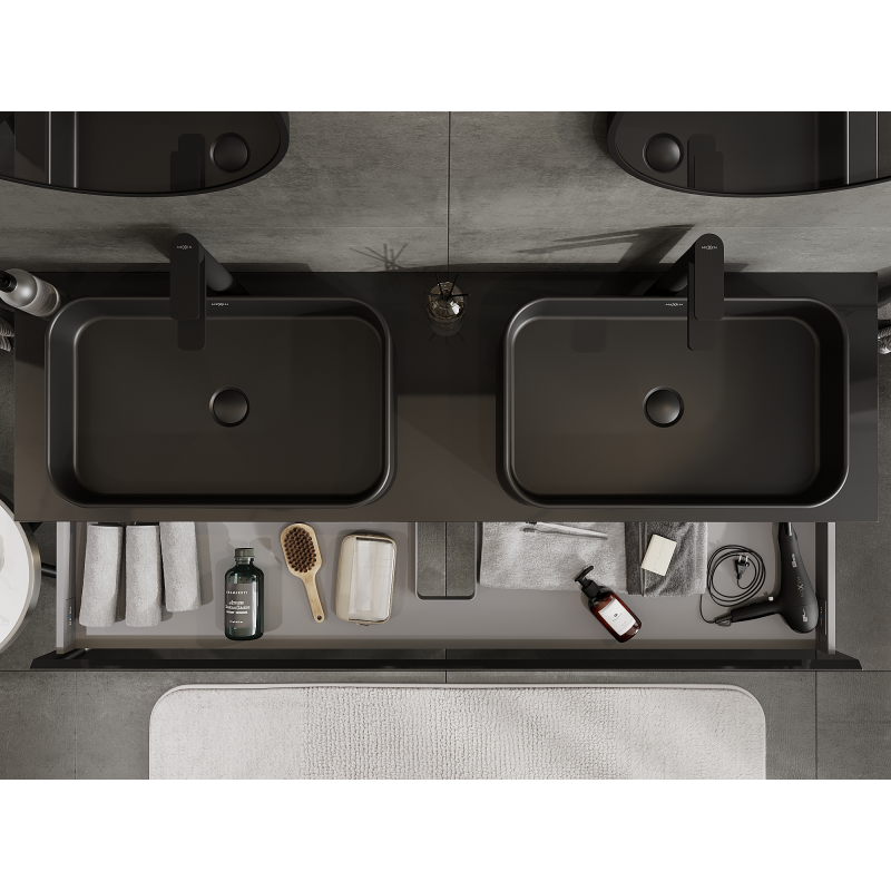 Mexen Orio 160 cm vanity cabinet, 1 drawer, black gloss - 91A10-16023-1-BF70