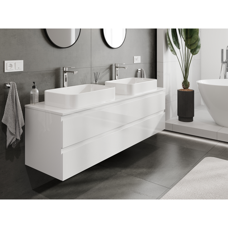 Mexen Orio 160 cm Bathroom Cabinet for Washbasin, 2 Drawers, White Gloss - 91A10-16047-2-BFF00
