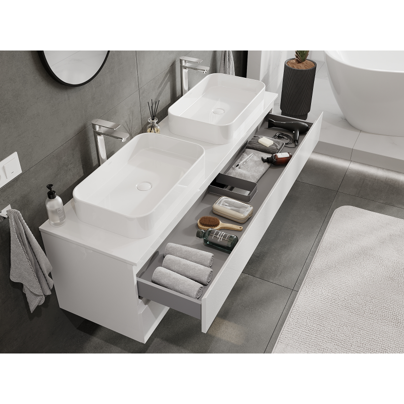 Mexen Orio 160 cm Bathroom Cabinet for Washbasin, 2 Drawers, White Gloss - 91A10-16047-2-BFF00