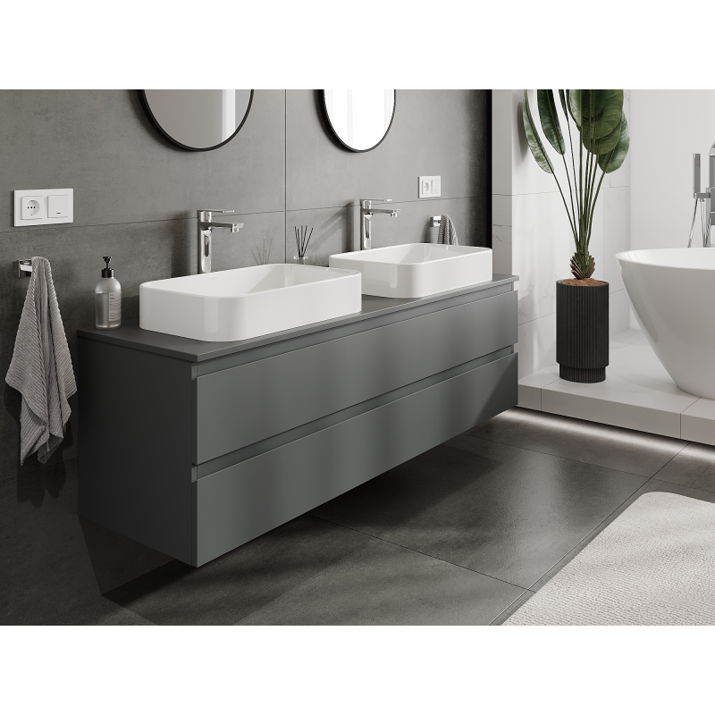 Mexen Orio 160 cm bathroom cabinet, 2 drawers, matte graphite - 91A10-16047-2-BFF66