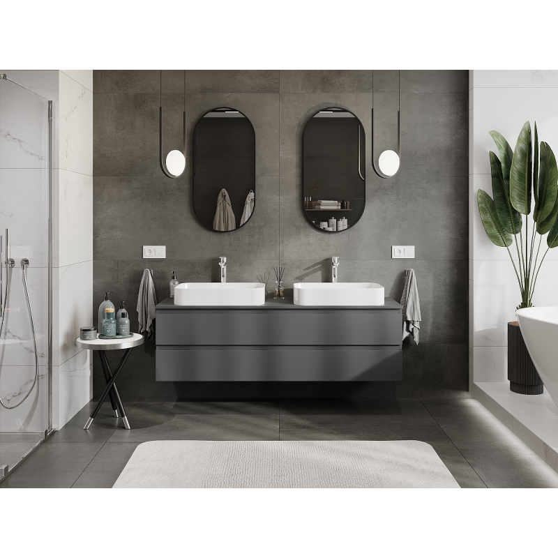 Mexen Orio 160 cm bathroom cabinet, 2 drawers, matte graphite - 91A10-16047-2-BFF66