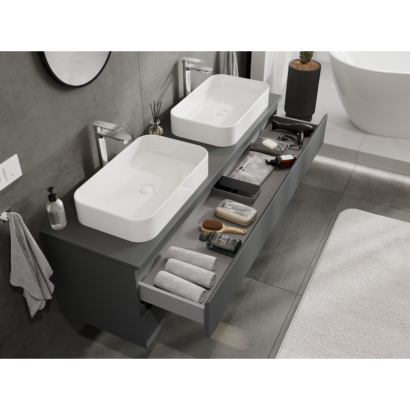 Mexen Orio 160 cm bathroom cabinet, 2 drawers, matte graphite - 91A10-16047-2-BFF66