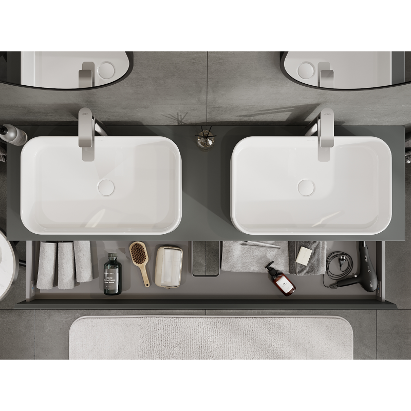 Mexen Orio 160 cm bathroom cabinet, 2 drawers, matte graphite - 91A10-16047-2-BFF66