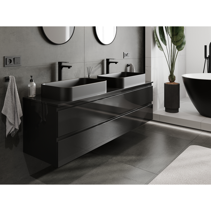 Mexen Orio bathroom cabinet for washbasin 160 cm, 2 drawers, black gloss - 91A10-16047-2-BFF70