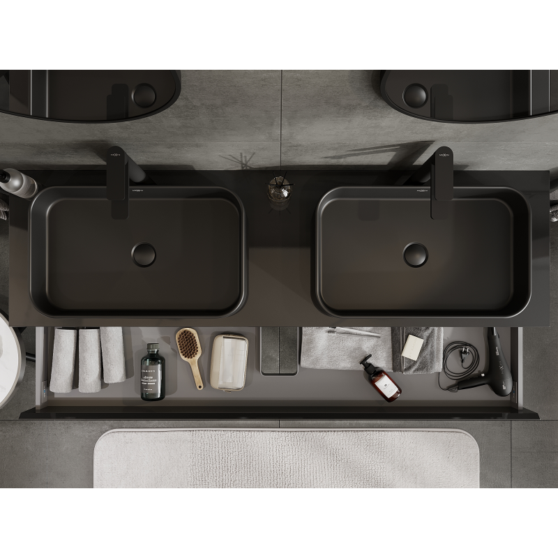 Mexen Orio bathroom cabinet for washbasin 160 cm, 2 drawers, black gloss - 91A10-16047-2-BFF70