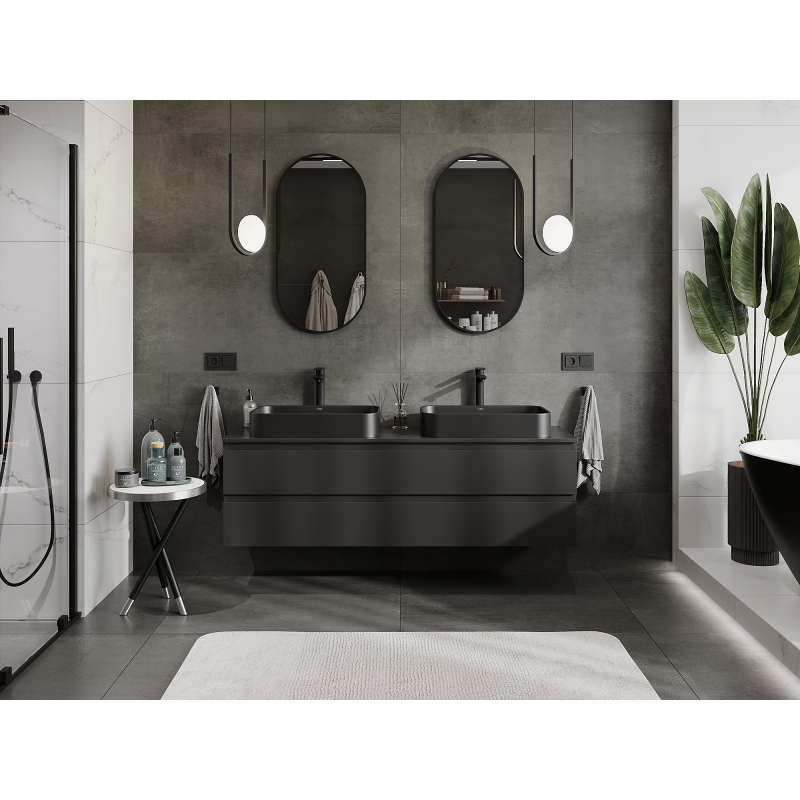 Mexen Orio bathroom cabinet for under-washbasin 160 cm, 2 drawers, black matte - 91A10-16047-2-BFF71