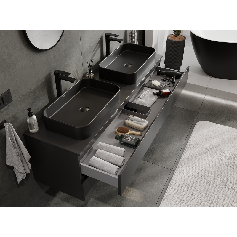 Mexen Orio bathroom cabinet for under-washbasin 160 cm, 2 drawers, black matte - 91A10-16047-2-BFF71