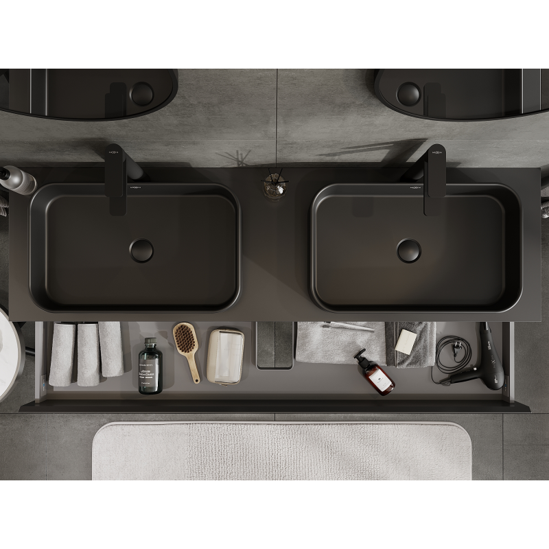 Mexen Orio bathroom cabinet for under-washbasin 160 cm, 2 drawers, black matte - 91A10-16047-2-BFF71