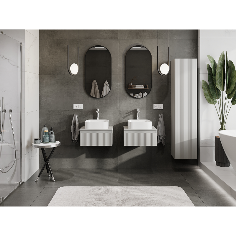 Mexen Rivel bathroom cabinet under sink 50 cm, 1 drawer, fluted, grey matte - 91A20-05023-1-BF62