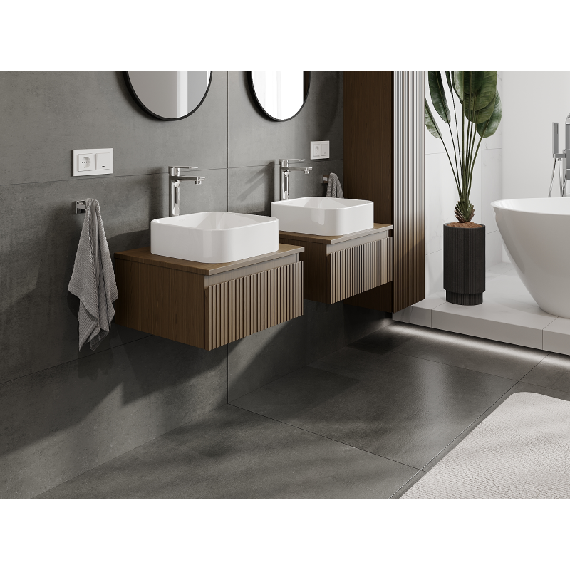 Mexen Rivel bathroom cabinet for sink, 50 cm, 1 drawer, grooved, walnut - 91A20-05023-1-BF86