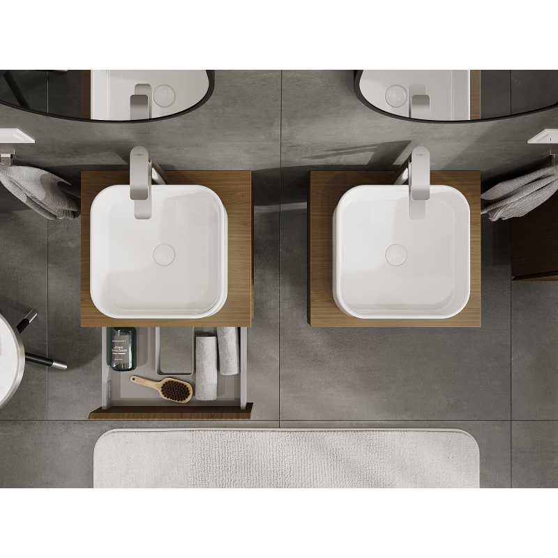 Mexen Rivel bathroom cabinet for sink, 50 cm, 1 drawer, grooved, walnut - 91A20-05023-1-BF86