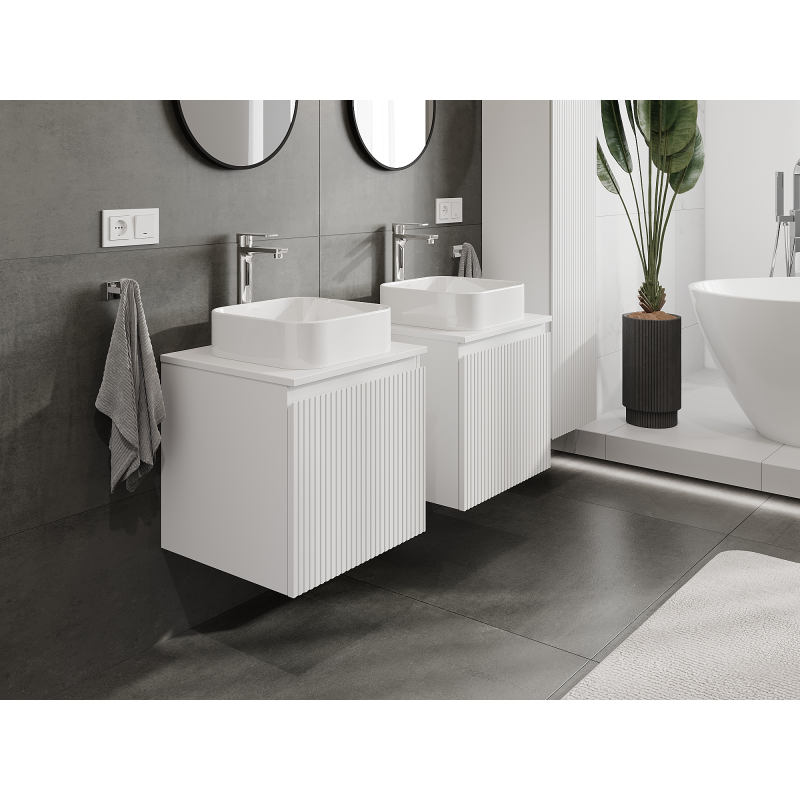 Mexen Rivel bathroom cabinet for a washbasin 50 cm, 1 drawer, fluted, white matt - 91A20-05047-1-BF01