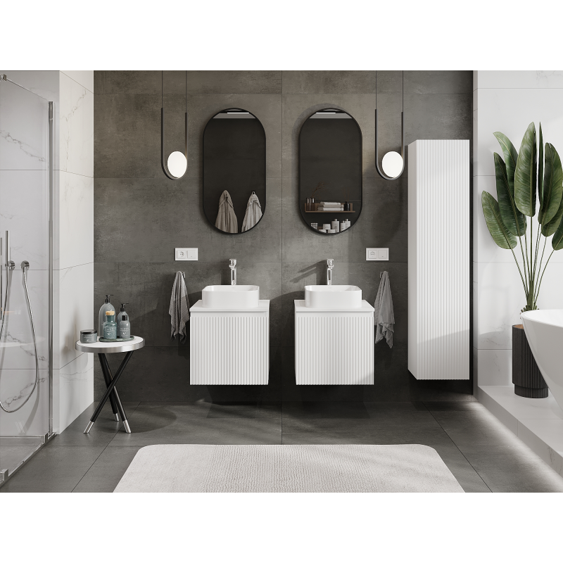 Mexen Rivel bathroom cabinet for a washbasin 50 cm, 1 drawer, fluted, white matt - 91A20-05047-1-BF01