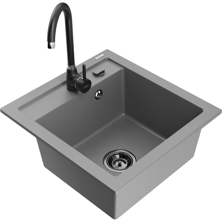 Mexen Vito granite sink 1-bowl with Telma kitchen tap, grey - 6503-71-670200-70-B