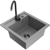 Mexen Vito granite kitchen sink 1-bowl with Telma kitchen faucet, gray - 6503-71-670200-70-B