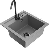 Mexen Vito granite kitchen sink 1-bowl with Telma kitchen faucet, gray - 6503-71-670200-70-B