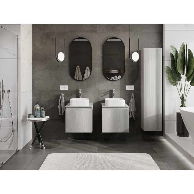 Mexen Rivel bathroom cabinet for washbasin 50 cm, 1 drawer, grooved, grey matte - 91A20-05047-1-BF62