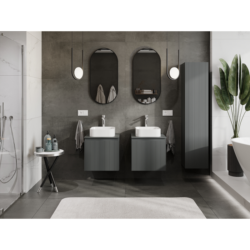 Mexen Rivel 50 cm Bathroom Cabinet, 1 Drawer, Fluted, Matte Graphite - 91A20-05047-1-BF66