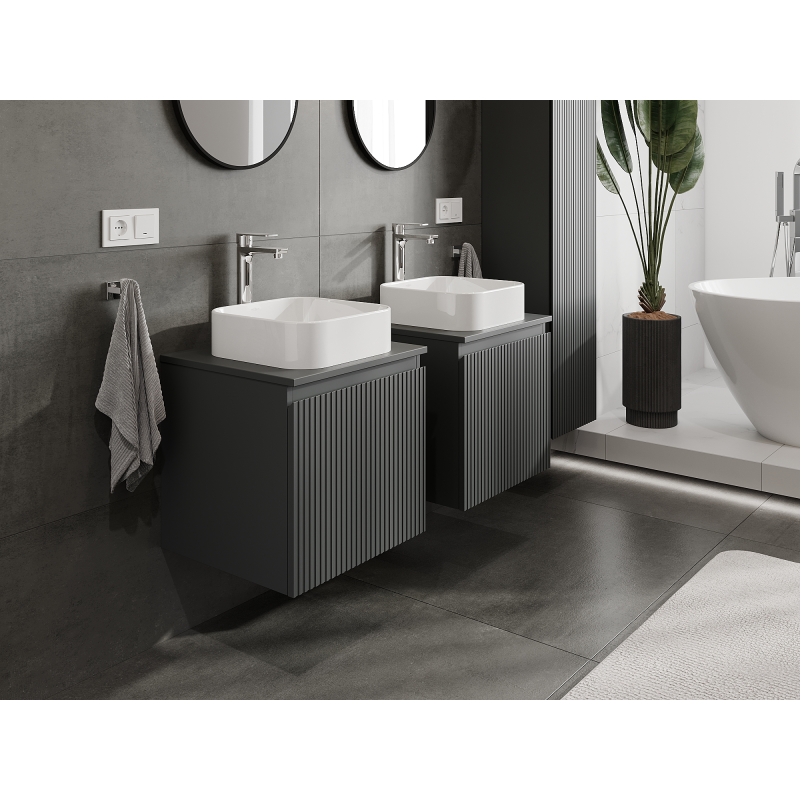 Mexen Rivel 50 cm Bathroom Cabinet, 1 Drawer, Fluted, Matte Graphite - 91A20-05047-1-BF66