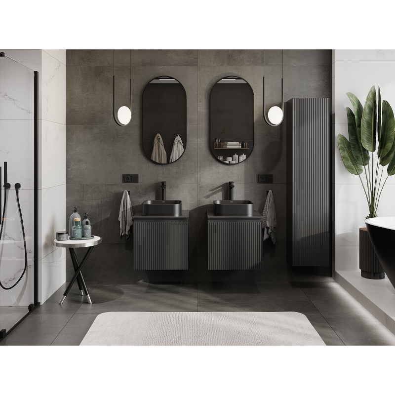 Mexen Rivel bathroom cabinet under washbasin 50 cm, 1 drawer, grooved, black matt - 91A20-05047-1-BF71