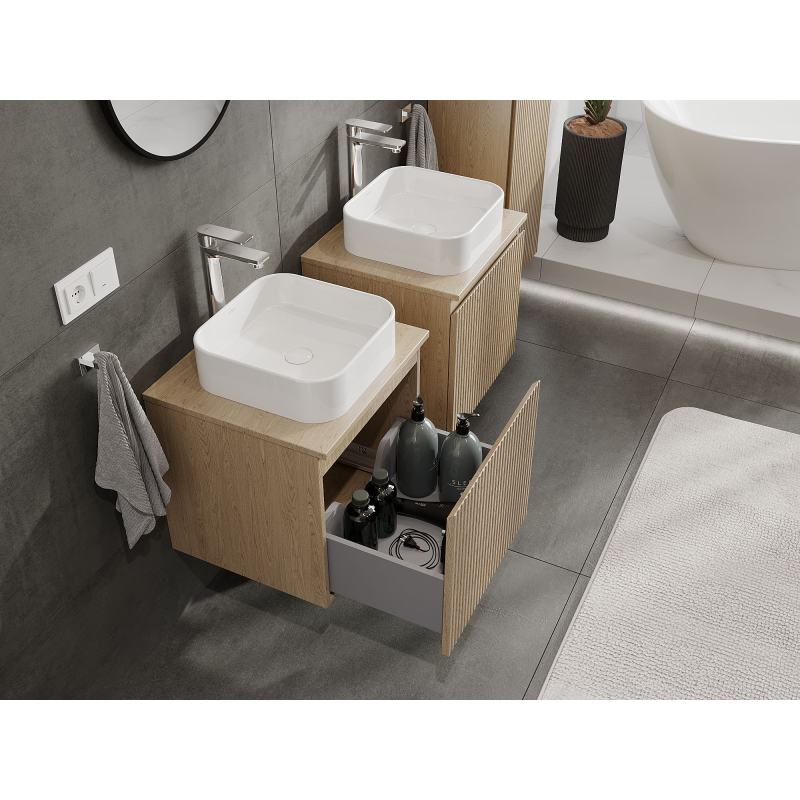 Mexen Rivel bathroom cabinet for a washbasin 50 cm, 1 drawer, fluted, oak - 91A20-05047-1-BF81