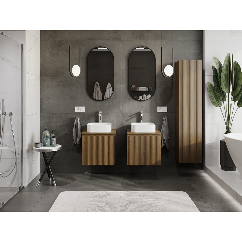 Mexen Rivel bathroom cabinet under sink 50 cm, 1 drawer, ribbed, walnut - 91A20-05047-1-BF86