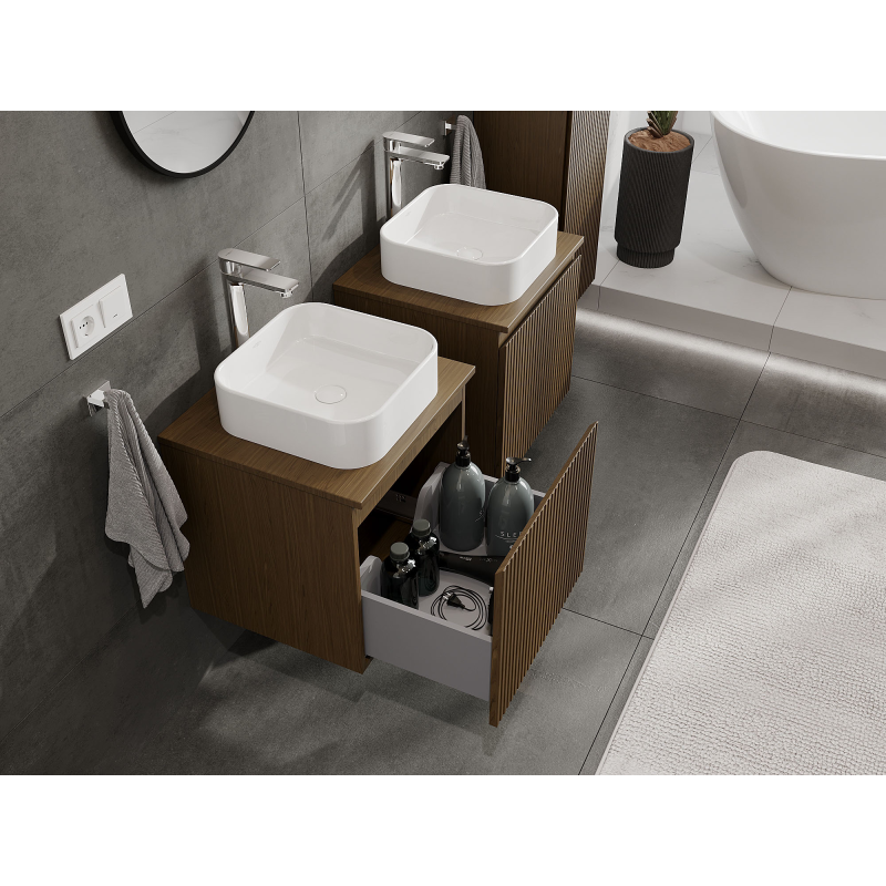 Mexen Rivel bathroom cabinet under sink 50 cm, 1 drawer, ribbed, walnut - 91A20-05047-1-BF86
