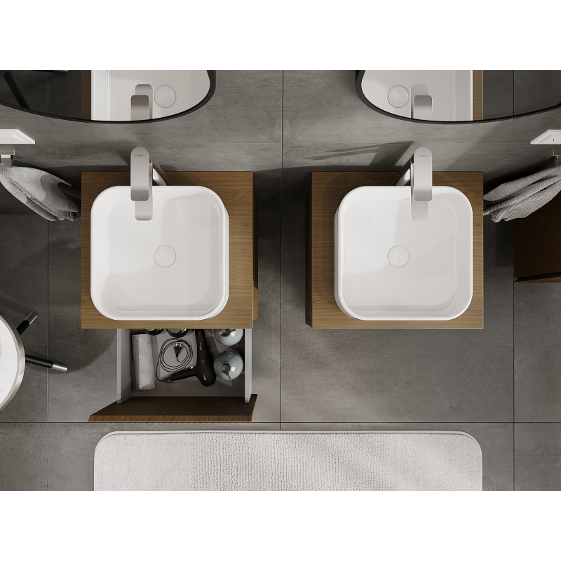 Mexen Rivel bathroom cabinet under sink 50 cm, 1 drawer, ribbed, walnut - 91A20-05047-1-BF86