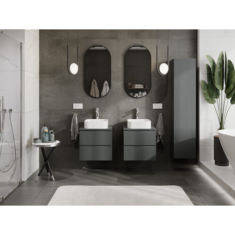 Mexen Rivel bathroom cabinet under sink 50 cm, 2 drawers, fluted, matte graphite - 91A20-05047-2-BFF66