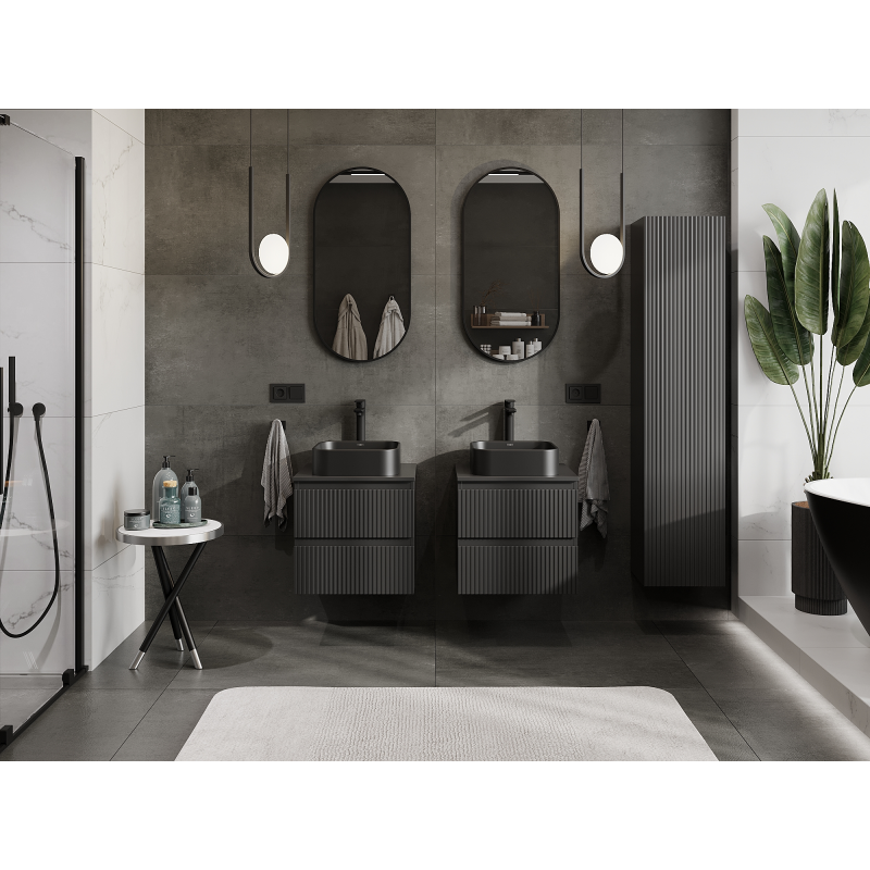 Mexen Rivel bathroom cabinet under sink 50 cm, 2 drawers, grooved, black matte - 91A20-05047-2-BFF71