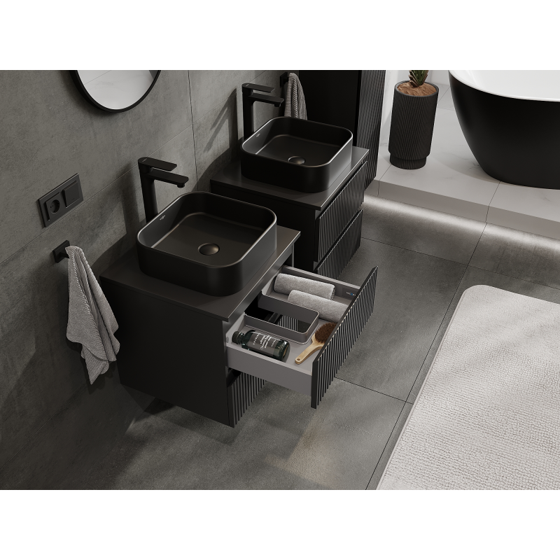 Mexen Rivel bathroom cabinet under sink 50 cm, 2 drawers, grooved, black matte - 91A20-05047-2-BFF71